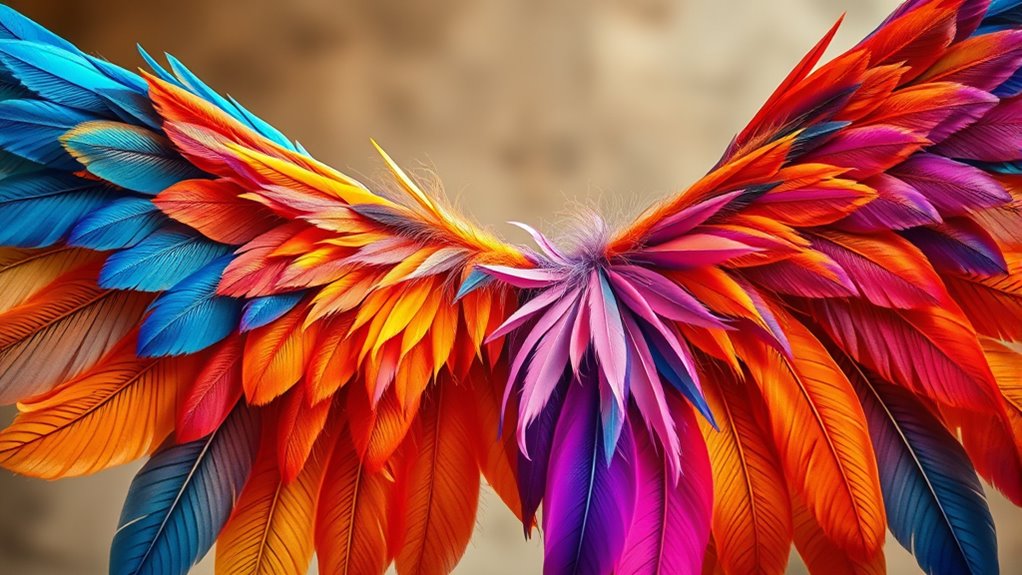 colorful feathered boho wings