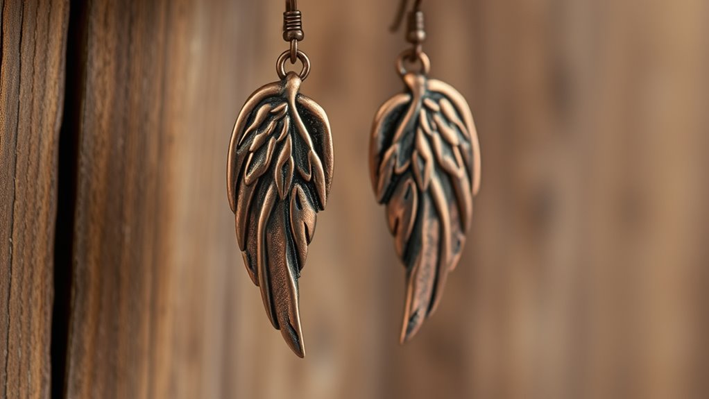 rustic copper angel wings earrings